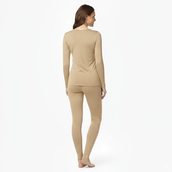 Women's Microfiber Fleece Lined Thermals 2-pc Set, Yellow - Picture 2 of 3